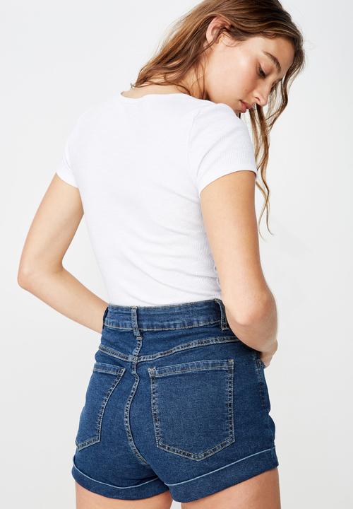 Cotton On - High classic stretch denim shorts - blue