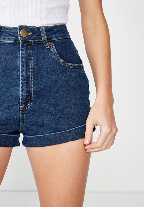 Cotton On - High classic stretch denim shorts - blue