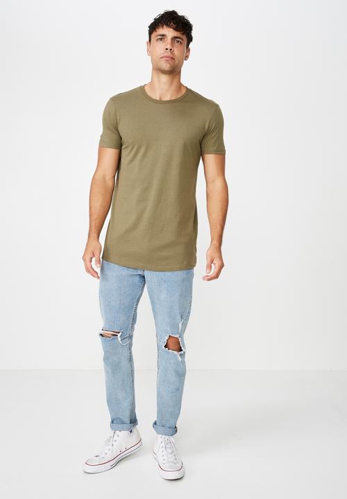 Cotton On - Essential longline curved hem tee - khaki green