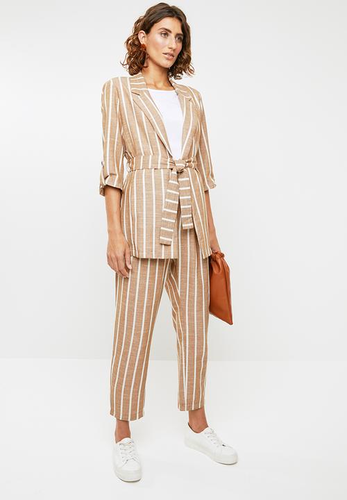 Me&B - Linen look suit jacket - brown & cream