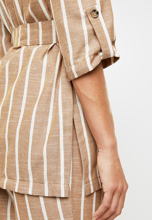 Me&B - Linen look suit jacket - brown & cream