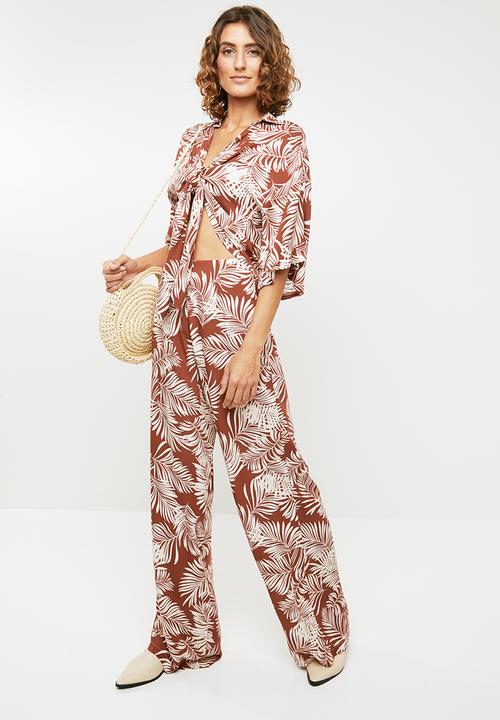 Me&B - Palm print soft shirt - rust & cream 