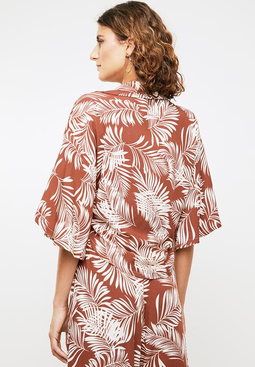 Me&B - Palm print soft shirt - rust & cream 