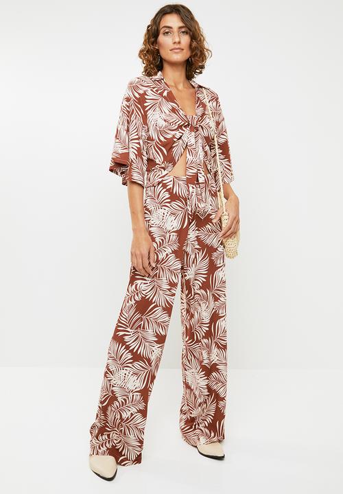 Me&B - Palm print soft pants - rust & cream