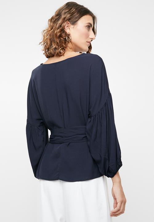 edit - Lantern sleeve blouse - navy