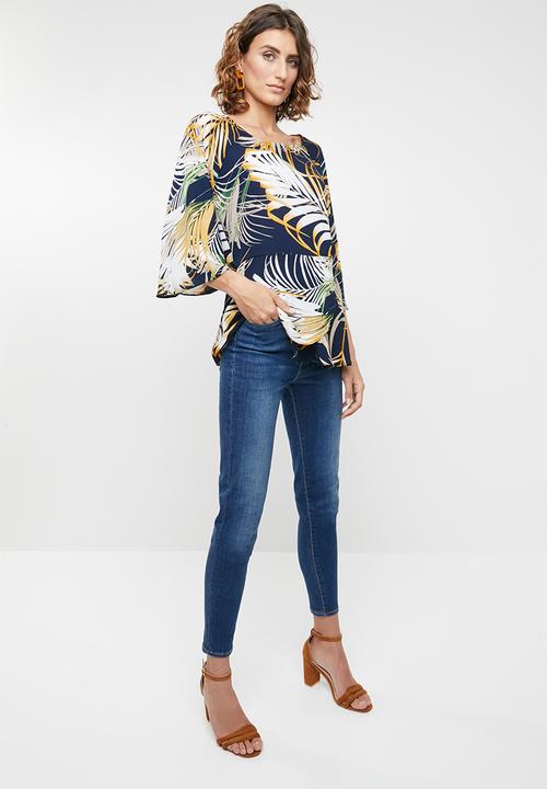 edit - Tie front kimono blouse - multi