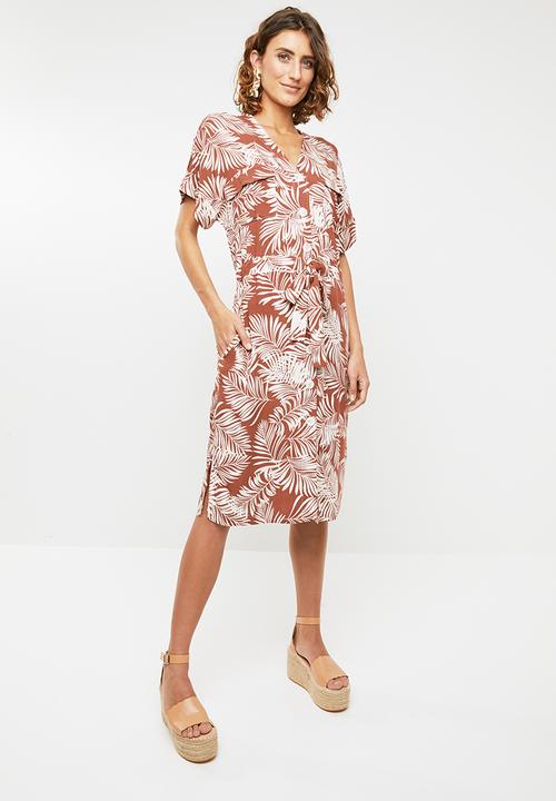 Me&B - Palm print dress - brown & white
