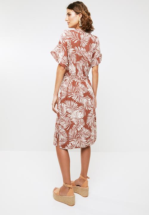 Me&B - Palm print dress - brown & white