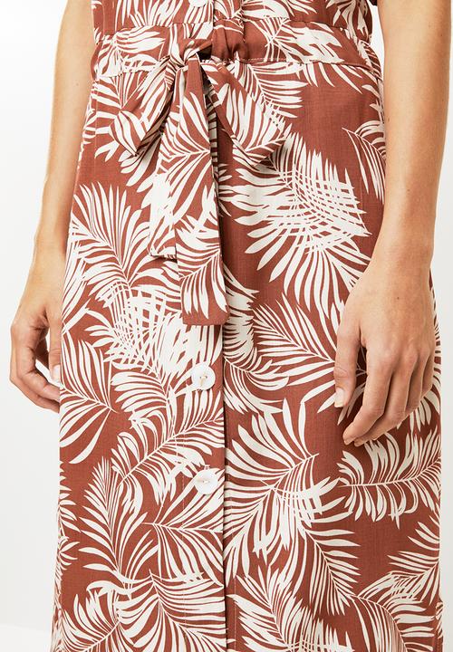 Me&B - Palm print dress - brown & white