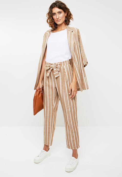 Me&B - Linen look suit pants - brown & white