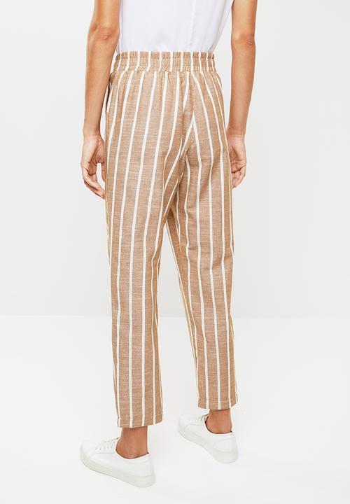 Me&B - Linen look suit pants - brown & white