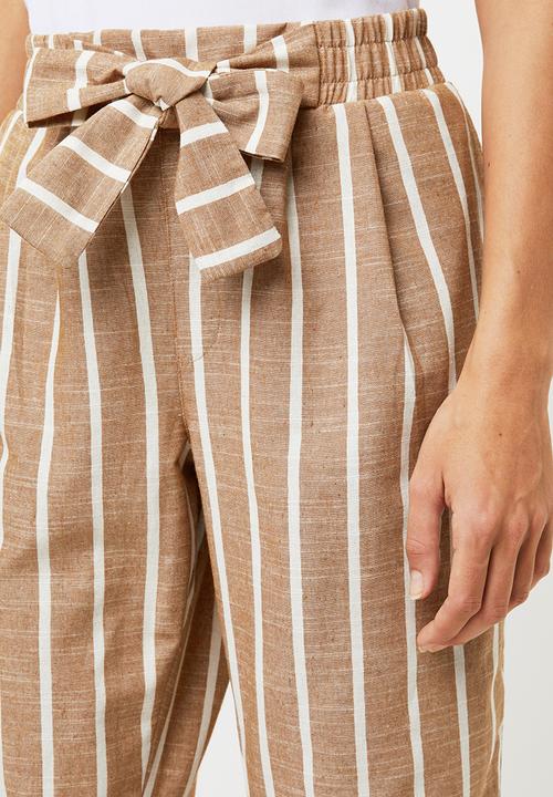 Me&B - Linen look suit pants - brown & white