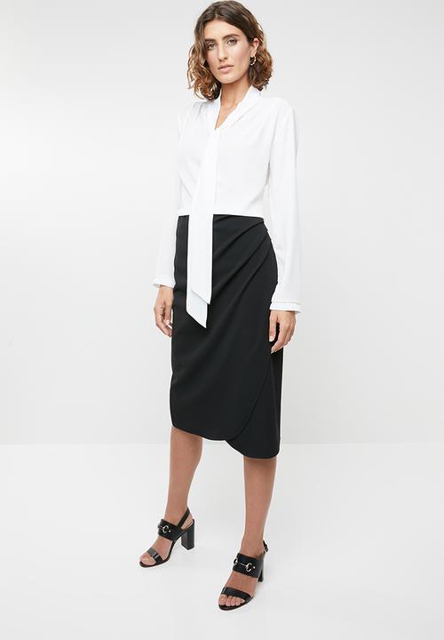 edit - Wrap detail pencil skirt - black