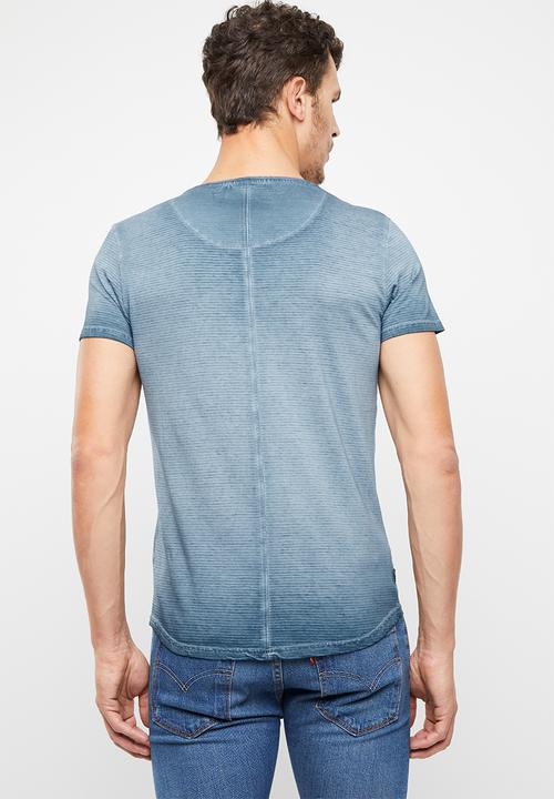 S.P.C.C - Reverse dirty dye shadow stripe tee - blue