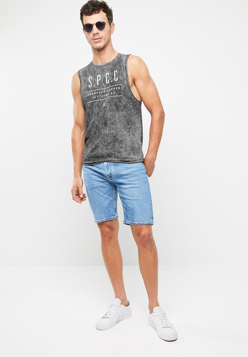 S.P.C.C - Whitewash sleeveless logo tee - black