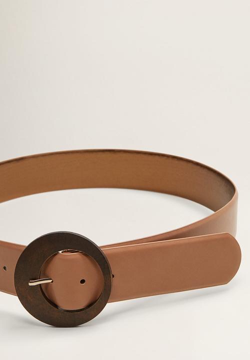 MANGO - Wood buckle belt - brown