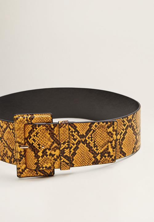 MANGO - Snake-effect wide belt - yellow