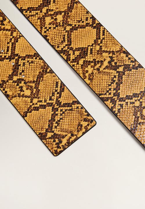MANGO - Snake-effect wide belt - yellow