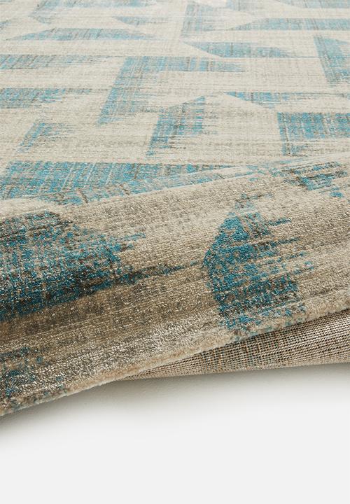Sixth Floor - Abstract antique trend rug - duck egg blue & cream