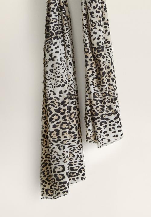 MANGO - Leopard scarf - white & black 