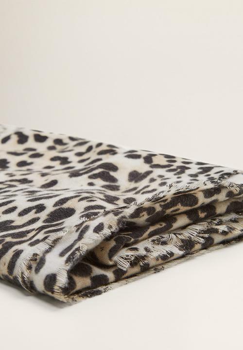 MANGO - Leopard scarf - white & black 