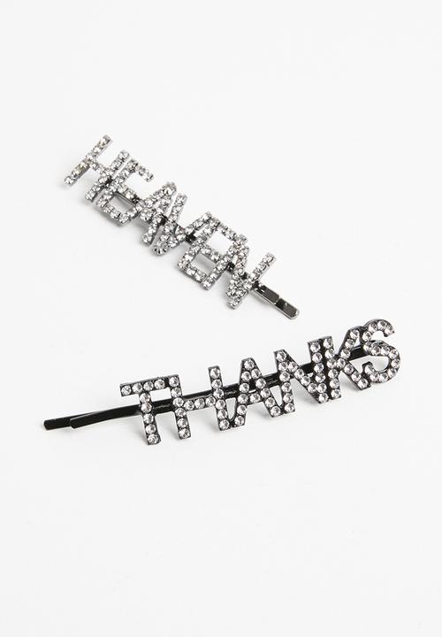 Superbalist - Slogan thanks & heaven hair clip set - silver