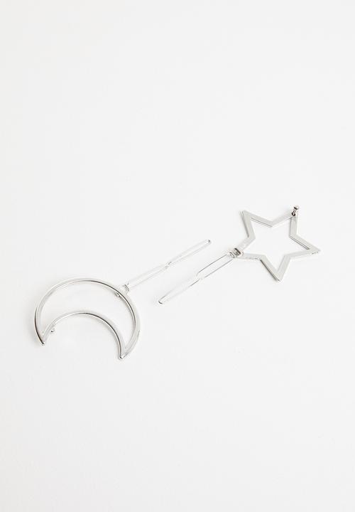 Superbalist - 2 Pack star and moon hair clips - silver