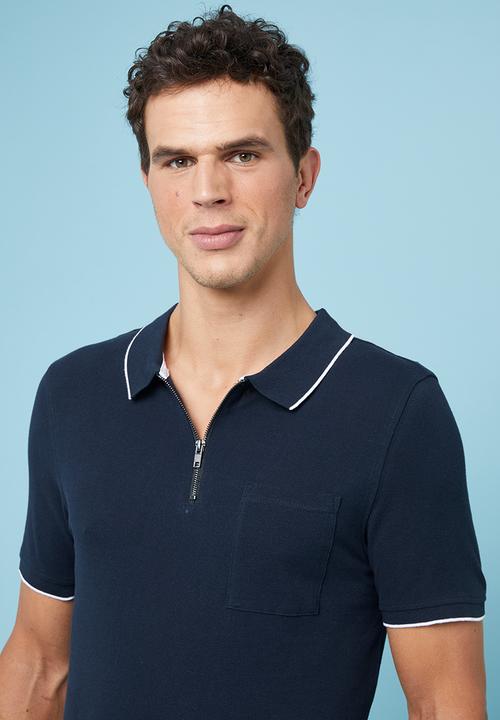 Superbalist - Pique slim fit zip golfer - navy