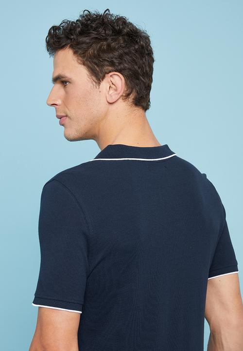 Superbalist - Pique slim fit zip golfer - navy