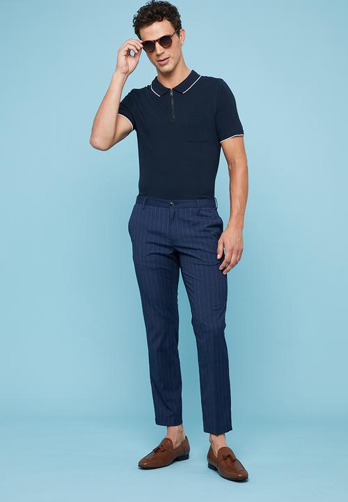 Superbalist - Pique slim fit zip golfer - navy