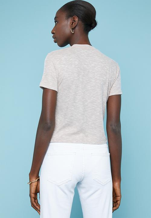 Superbalist - Soft melange rib high neck fitted tee - beige