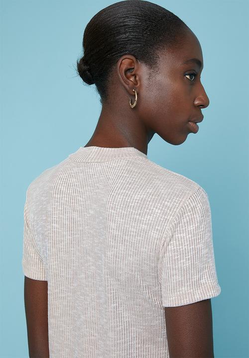 Superbalist - Soft melange rib high neck fitted tee - beige