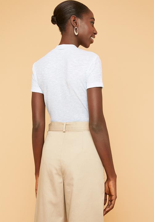 Superbalist - Soft melange rib high neck fitted tee - Light mint