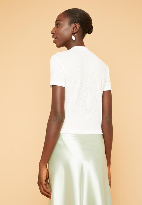 Superbalist - Soft melange rib high neck fitted tee - white