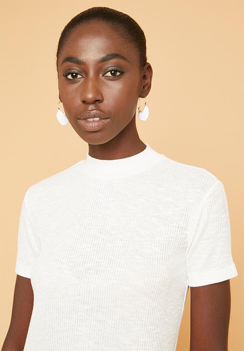 Superbalist - Soft melange rib high neck fitted tee - white