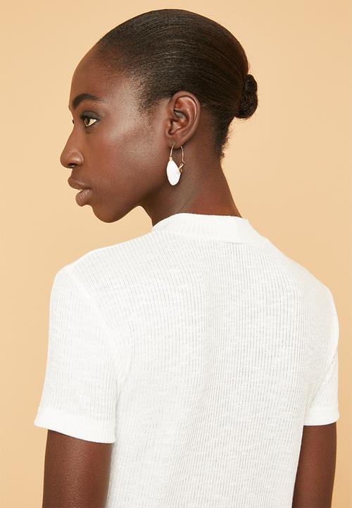 Superbalist - Soft melange rib high neck fitted tee - white