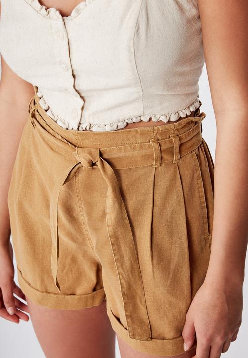 Cotton On - Riley high waist short - beige