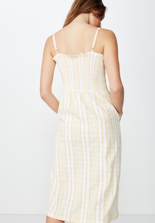Cotton On - Woven Eliza shirred midi dress  - yellow & white 