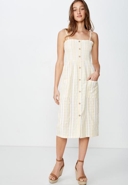 Cotton On - Woven Eliza shirred midi dress  - yellow & white 