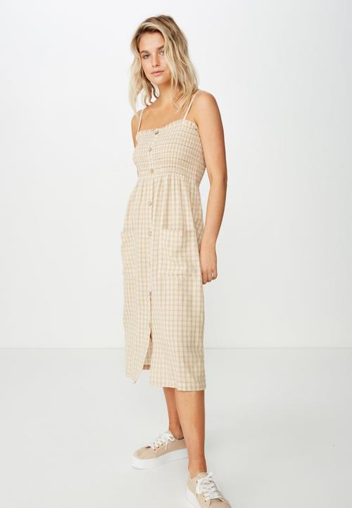 Cotton On - Woven Eliza shirred midi dress  - neutral & white 