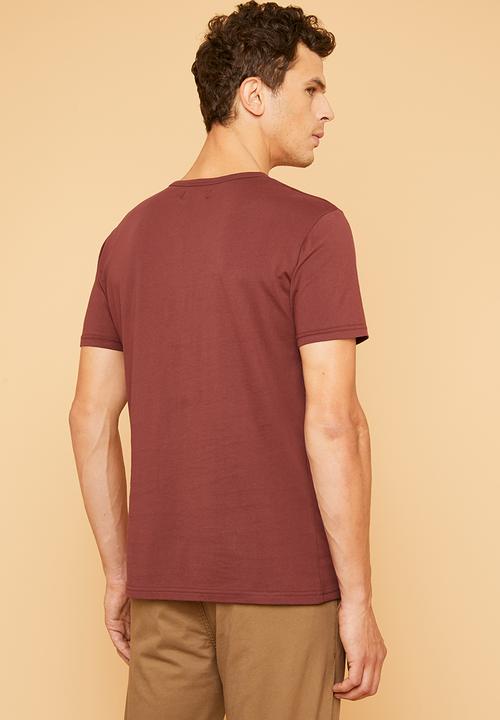 Superbalist - Plain short sleeve henley tee - burgundy