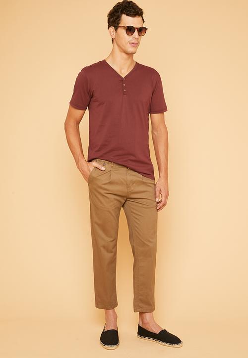 Superbalist - Plain short sleeve henley tee - burgundy