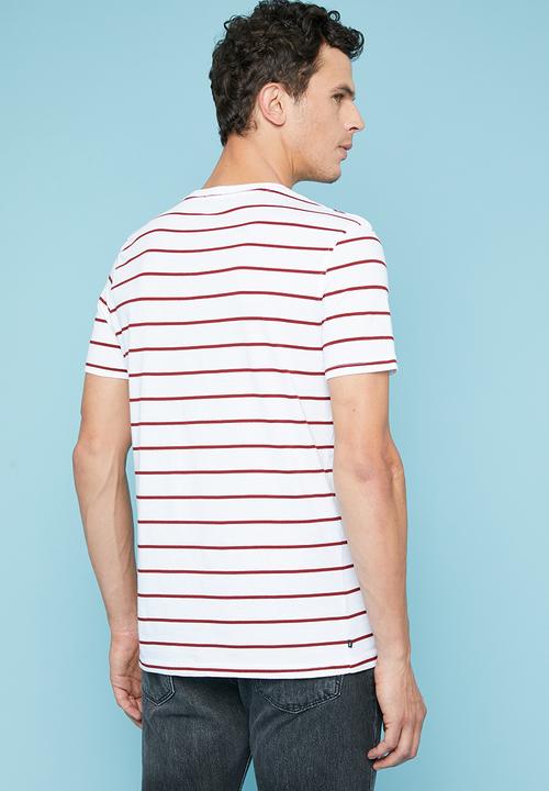 Superbalist - Nautical stripe crew neck tee - white & burgundy
