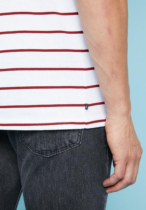 Superbalist - Nautical stripe crew neck tee - white & burgundy