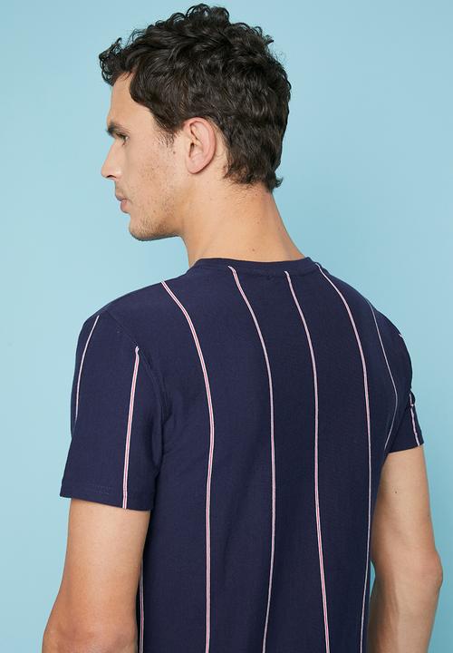 Superbalist - Vertical stripe crew neck tee - navy & red 