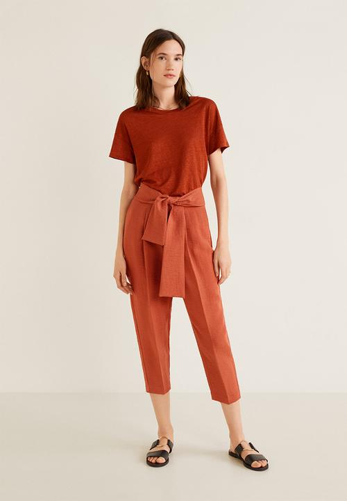 MANGO - Tie waist crop trouser - rust