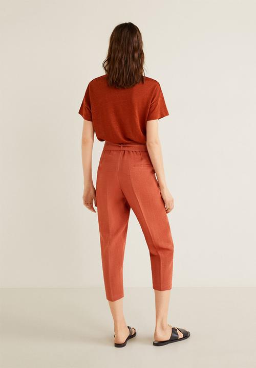 MANGO - Tie waist crop trouser - rust
