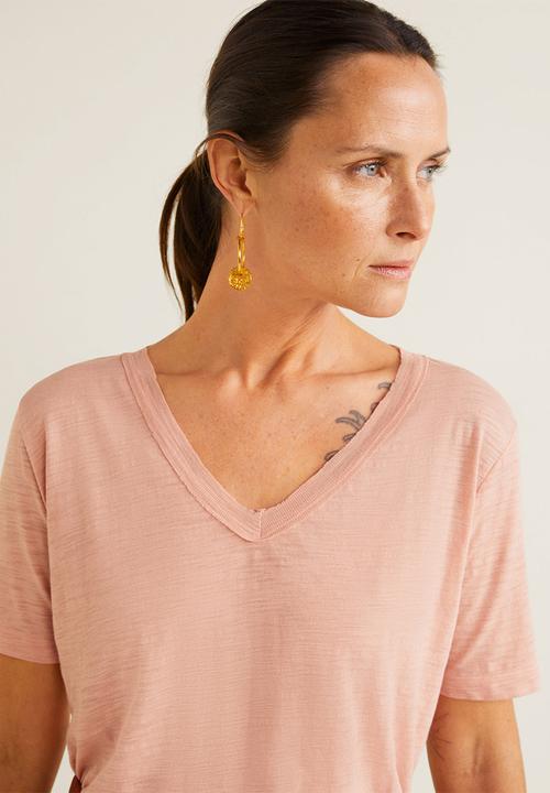 MANGO - Flecked V-neck tee - pink