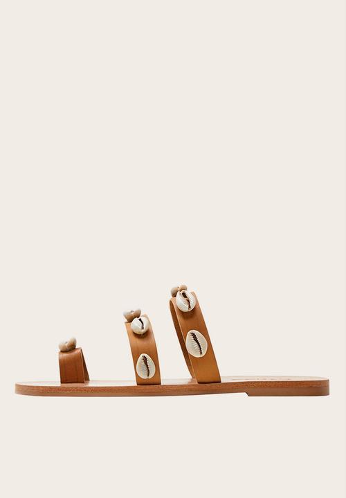 MANGO - Conchi leather sandal - brown
