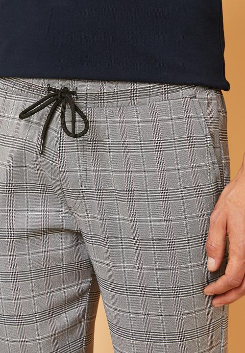 Superbalist - Elasticated waistband check chino - black & white